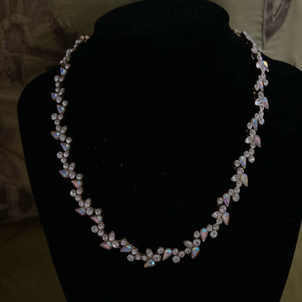 Couture Givenchy Signed Clear & Auora Borealis Clad Rhinestone Link Necklace